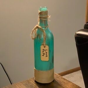 Decorative Blue Glass Bottle with Rope Accent